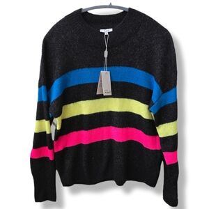 Rails Black Sweater with Blue, Yellow, and Pink Stripes